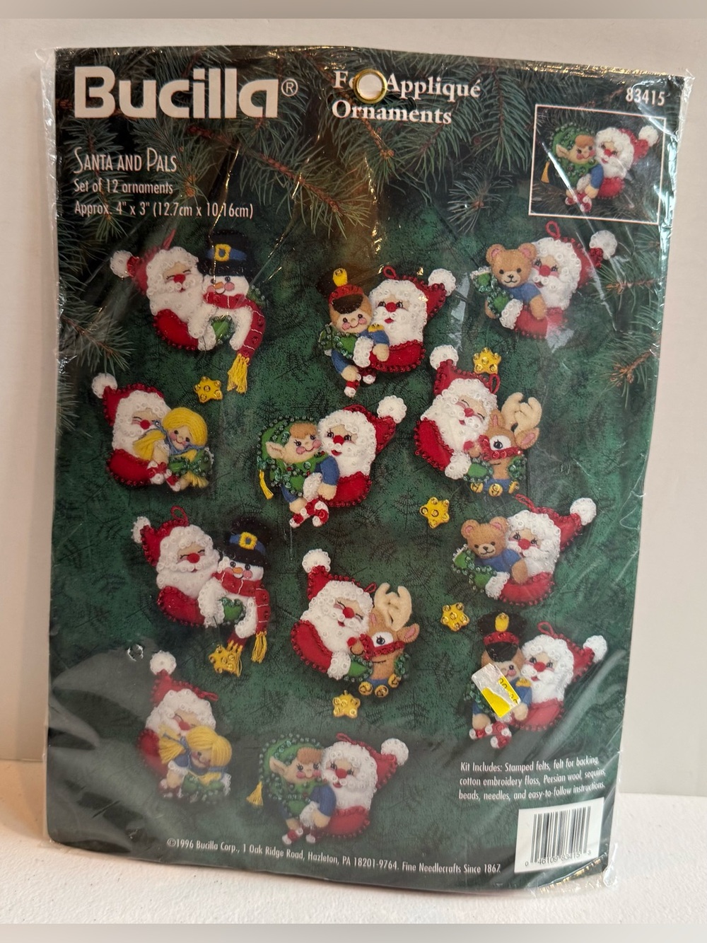 Vintage Bucilla 83415 Santa And Pals Felt Ornament Kit Set Of 12 Christmas New